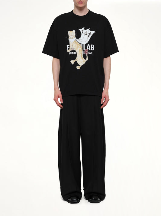 Hermine Print Cotton T-Shirt in Black