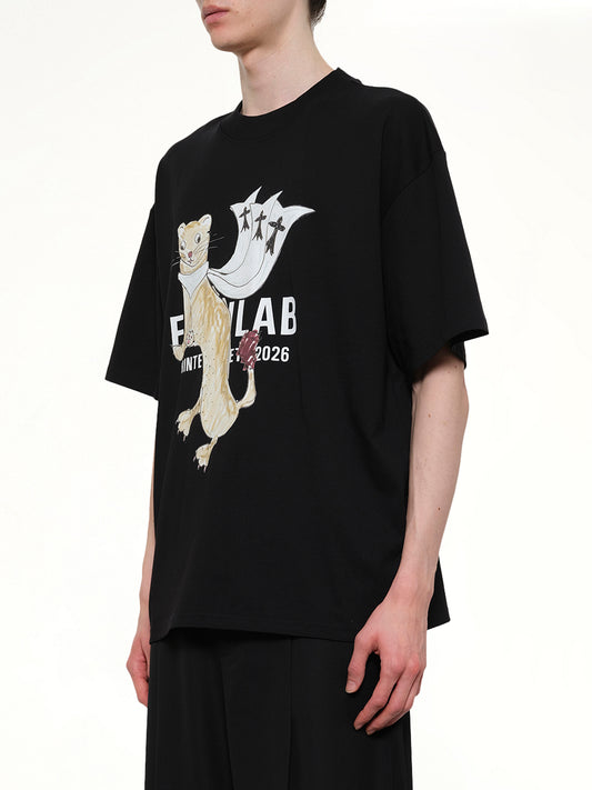 Hermine Print Cotton T-Shirt in Black