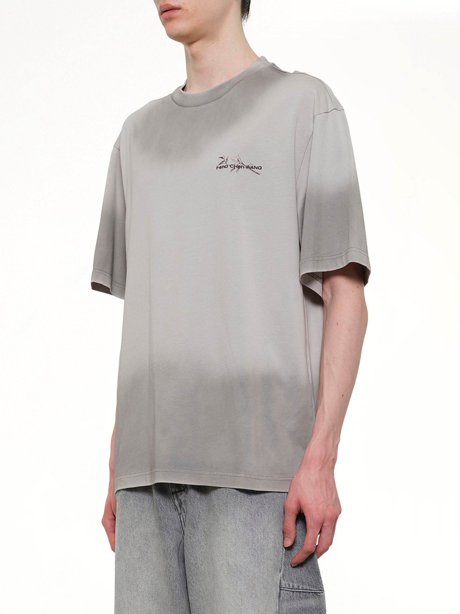 FENG CHEN WANG Spray Painted Logo T-Shirt in Grey Side View from MARAIS