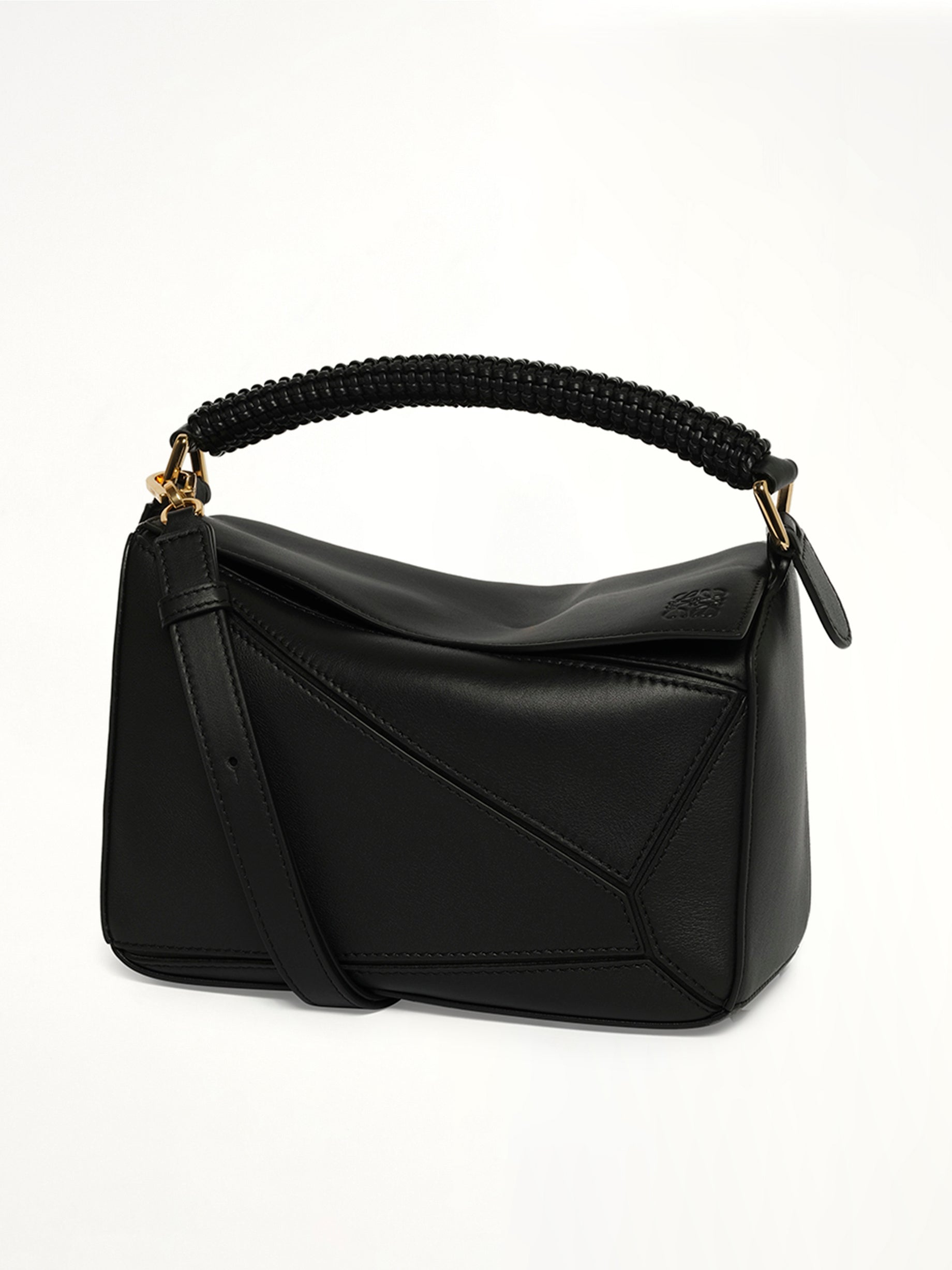 Puzzle Woven Handle Small Bag in Black