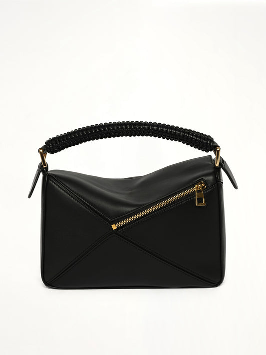 Puzzle Woven Handle Small Bag in Black