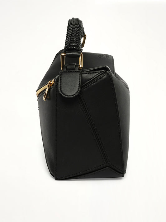 Puzzle Woven Handle Small Bag in Black