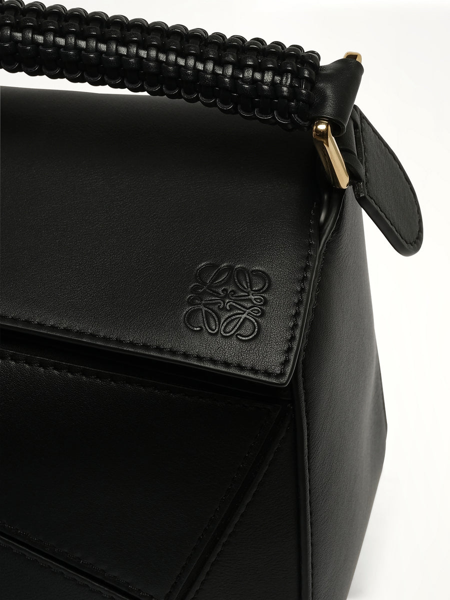Puzzle Woven Handle Small Bag in Black