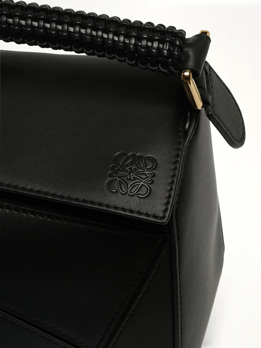 Puzzle Woven Handle Small Bag in Black