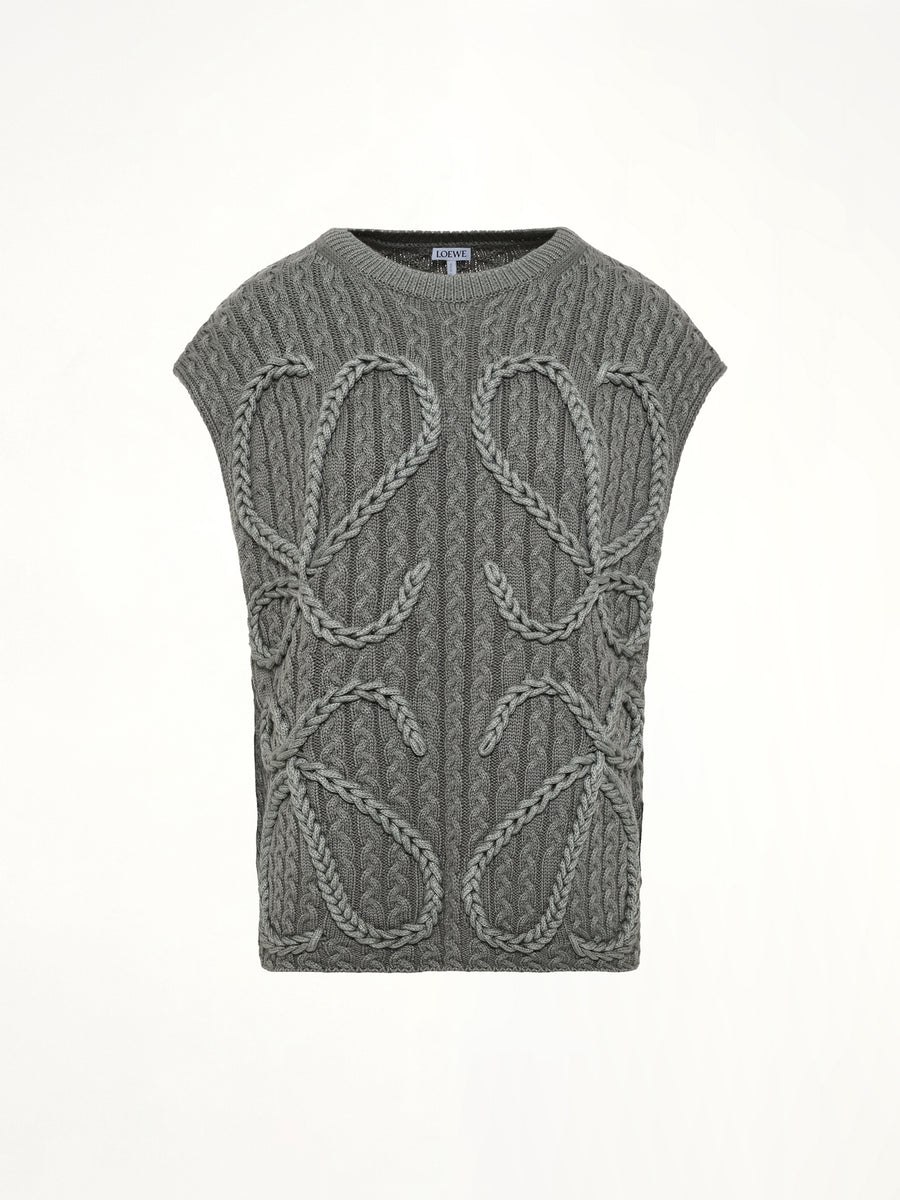 Anagram Knit Vest in Khaki Green