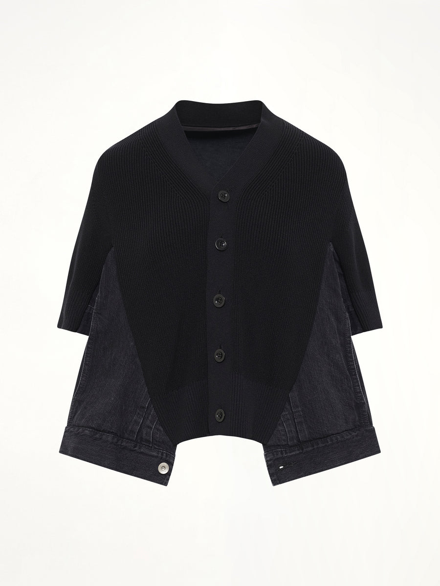 Denim x Knit SS Cardigan in Black