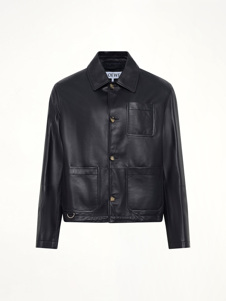 Leather Workwear Jacket in Navy Blue
