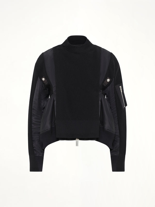 Nylon Twill x Knit Blouson in Black