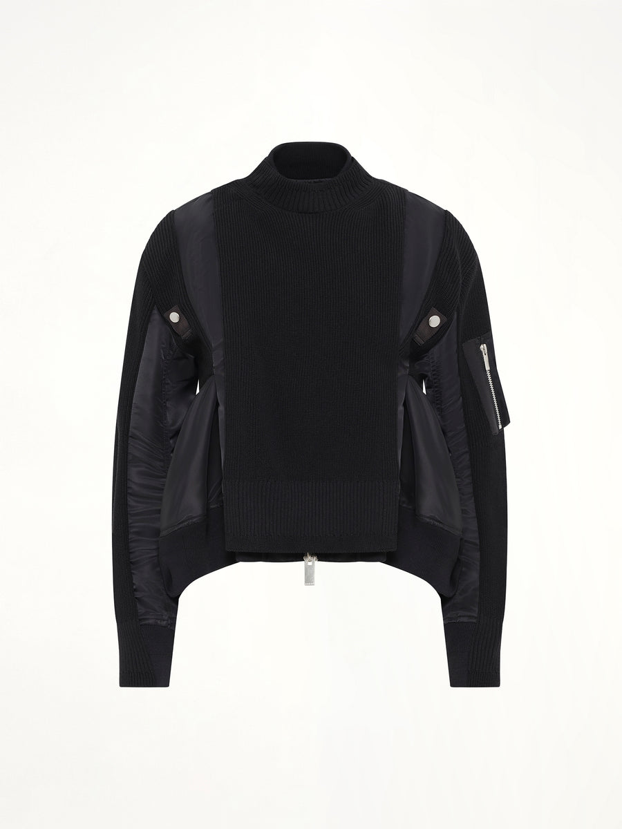 Nylon Twill x Knit Blouson in Black