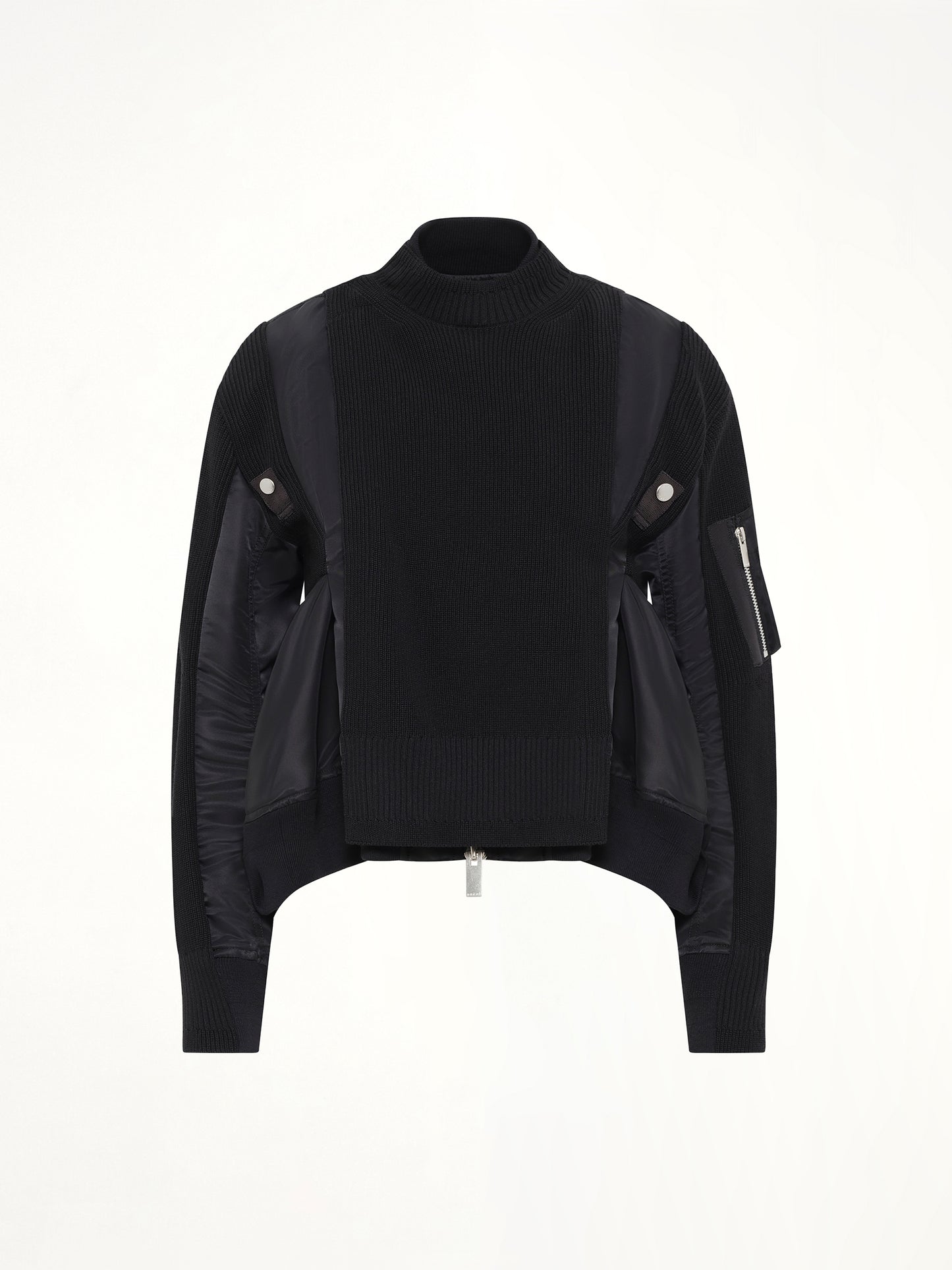 Nylon Twill x Knit Blouson in Black