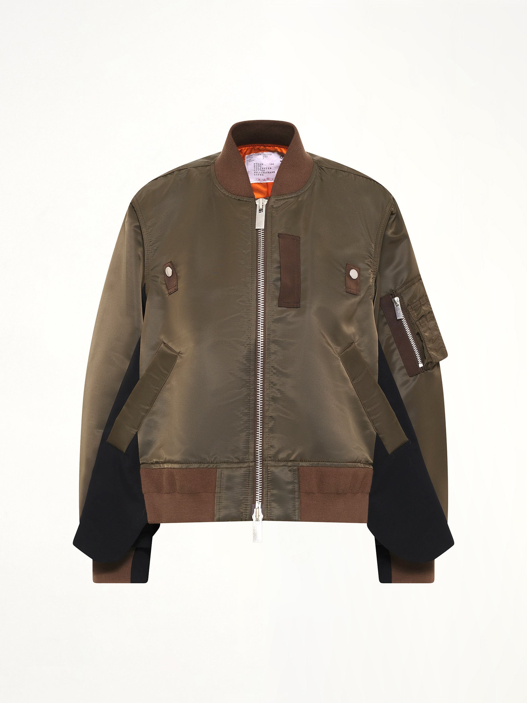 SACAI Nylon Twill x Wool Suiting Blouson in Dark Khaki Product Photo from MARAIS