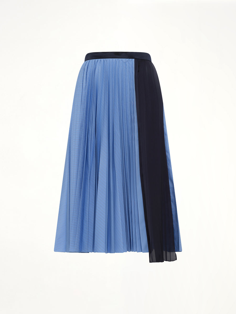 Poplin Pleat Skirt in Blue Stripe
