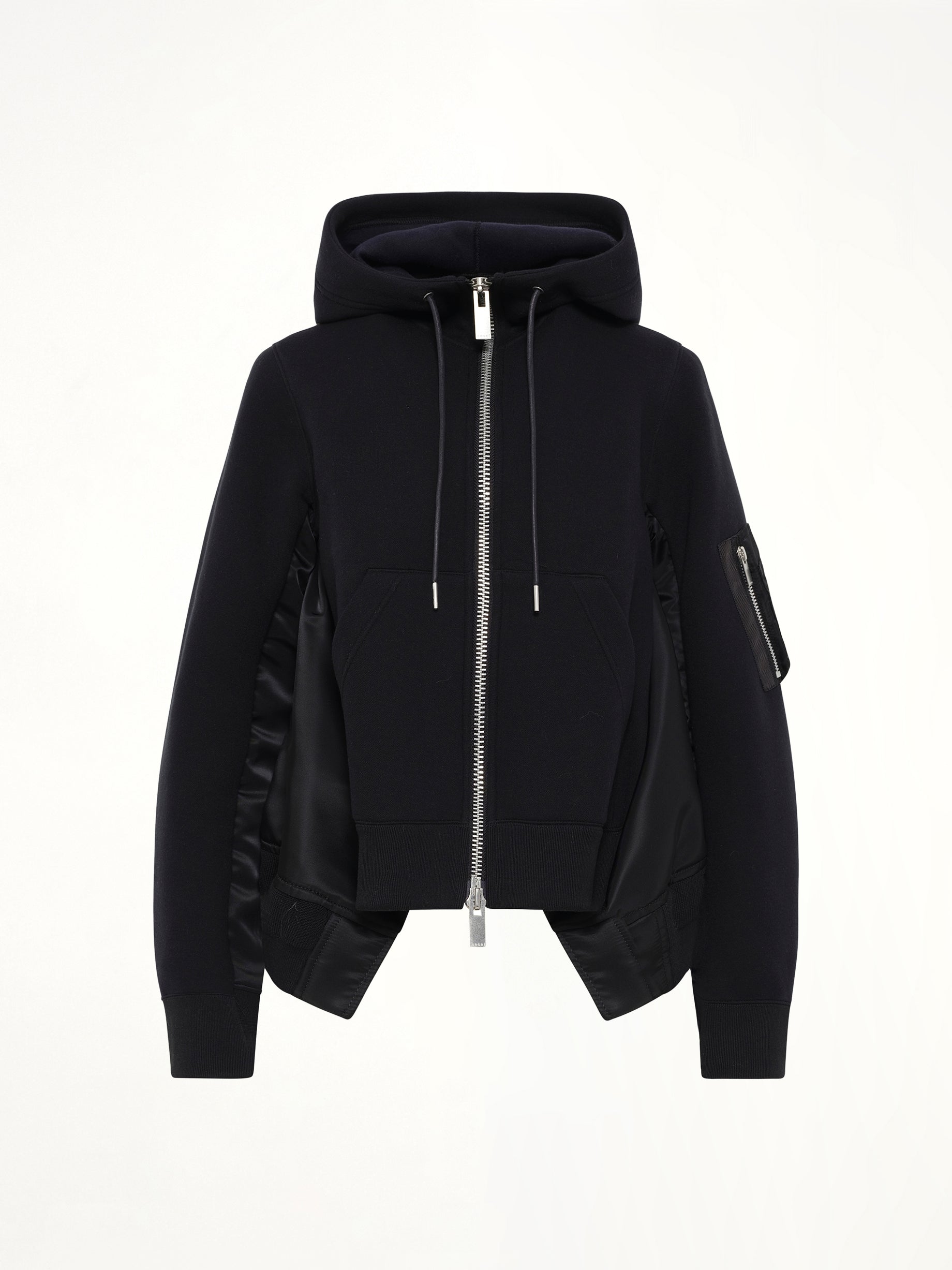 SACAI , 
, Sponge Sweat x Nylon Twill Hoodie in Black Product Photo from MARAIS
