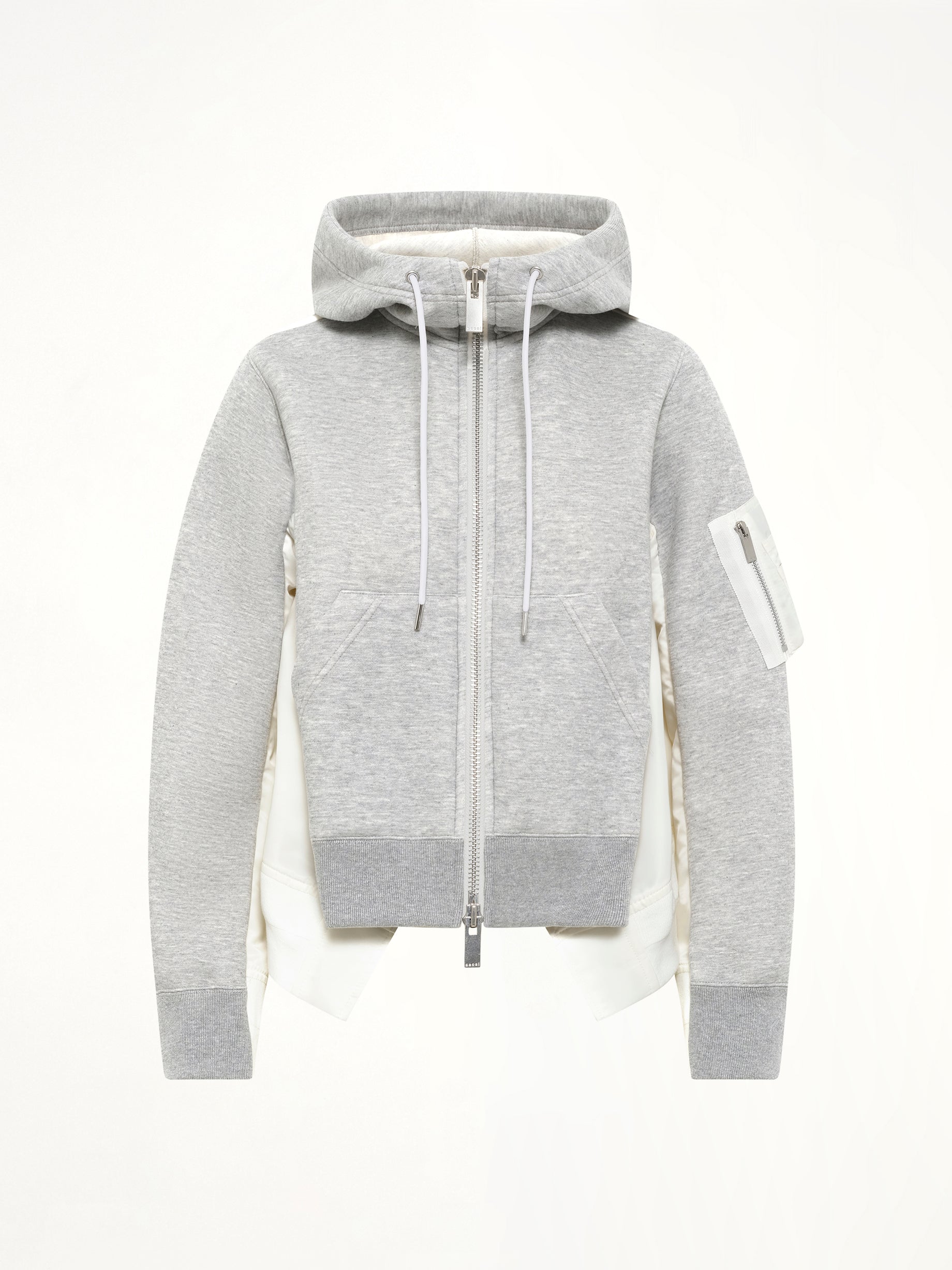 SACAI , 
, Sponge Sweat x Nylon Twill Hoodie in Grey Product Photo from MARAIS