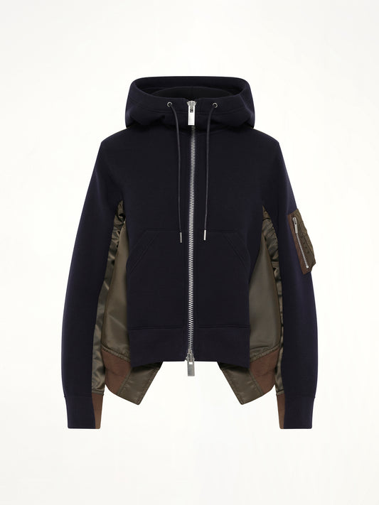 Sponge Sweat x Nylon Twill Hoodie in Navy/Dark Khaki