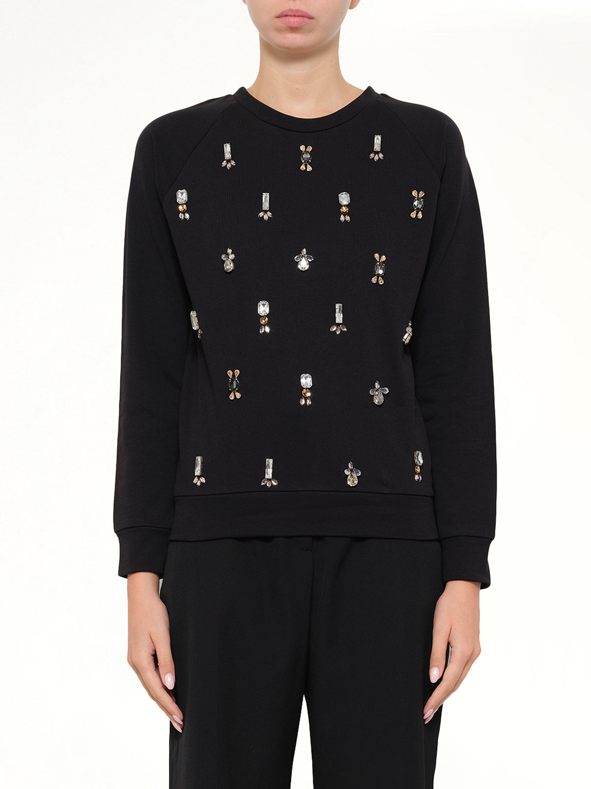 Embroidered Jersey Top in Black