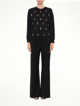 Embroidered Jersey Top in Black