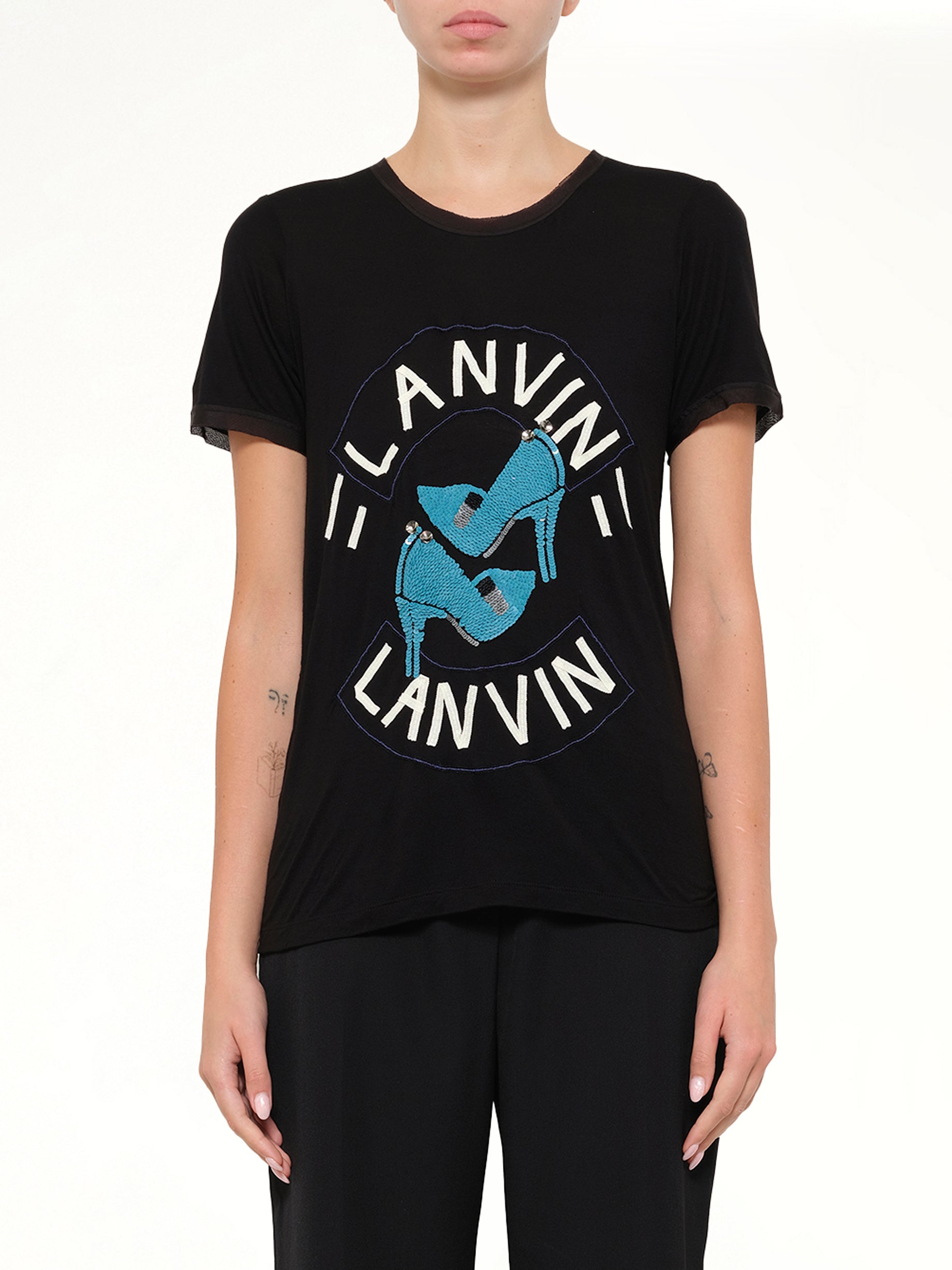 Lanvin Embroidered Jeresy Top in Black