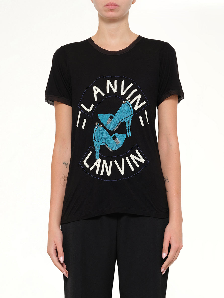 Lanvin Embroidered Jeresy Top in Black