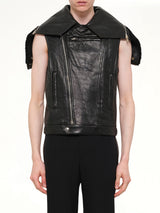Podium Short Sleeve Leather Jacket in Black