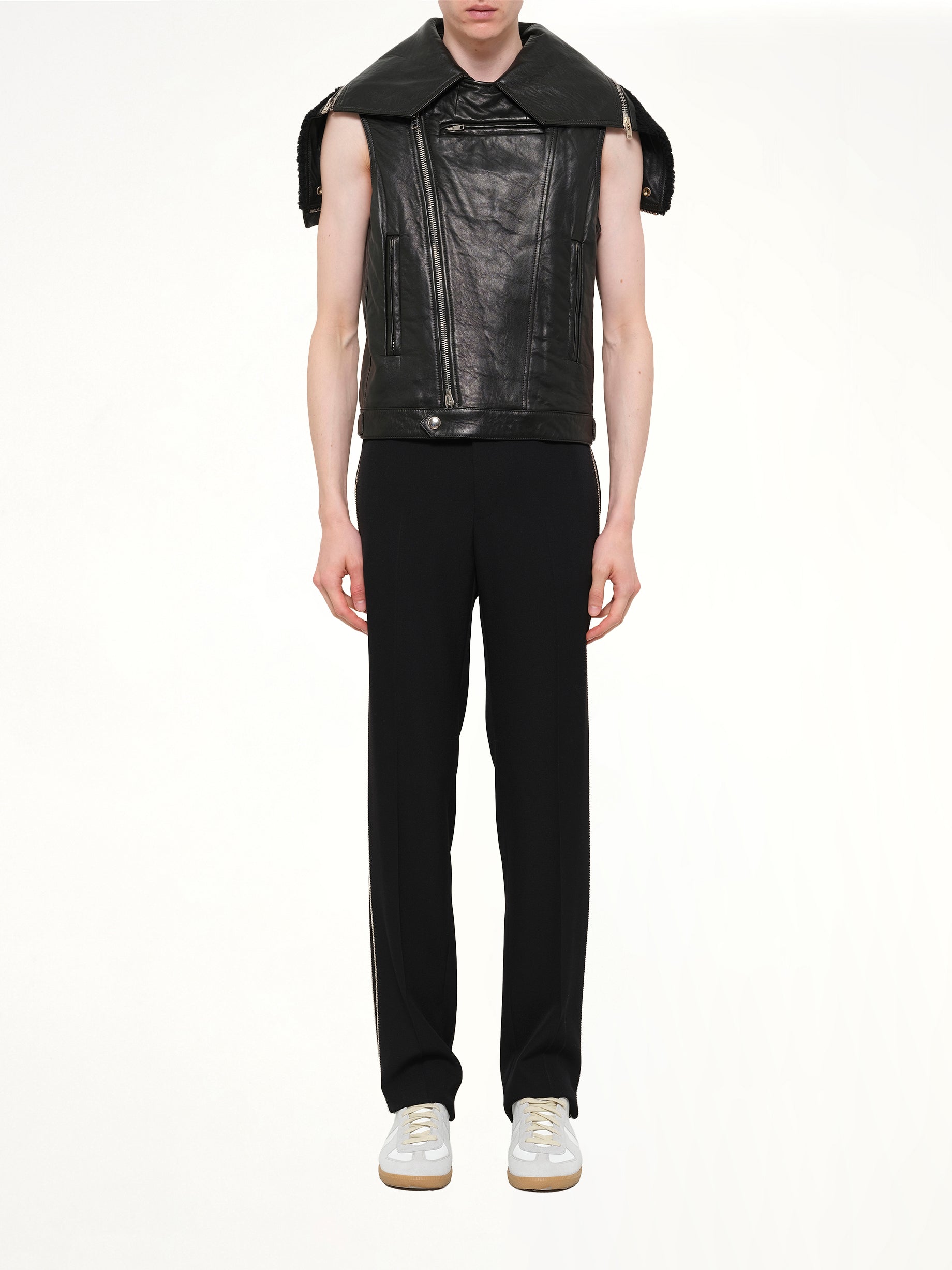 GIVENCHY Podium Short Sleeve Leather Jacket in Black Product Photo from MARAIS