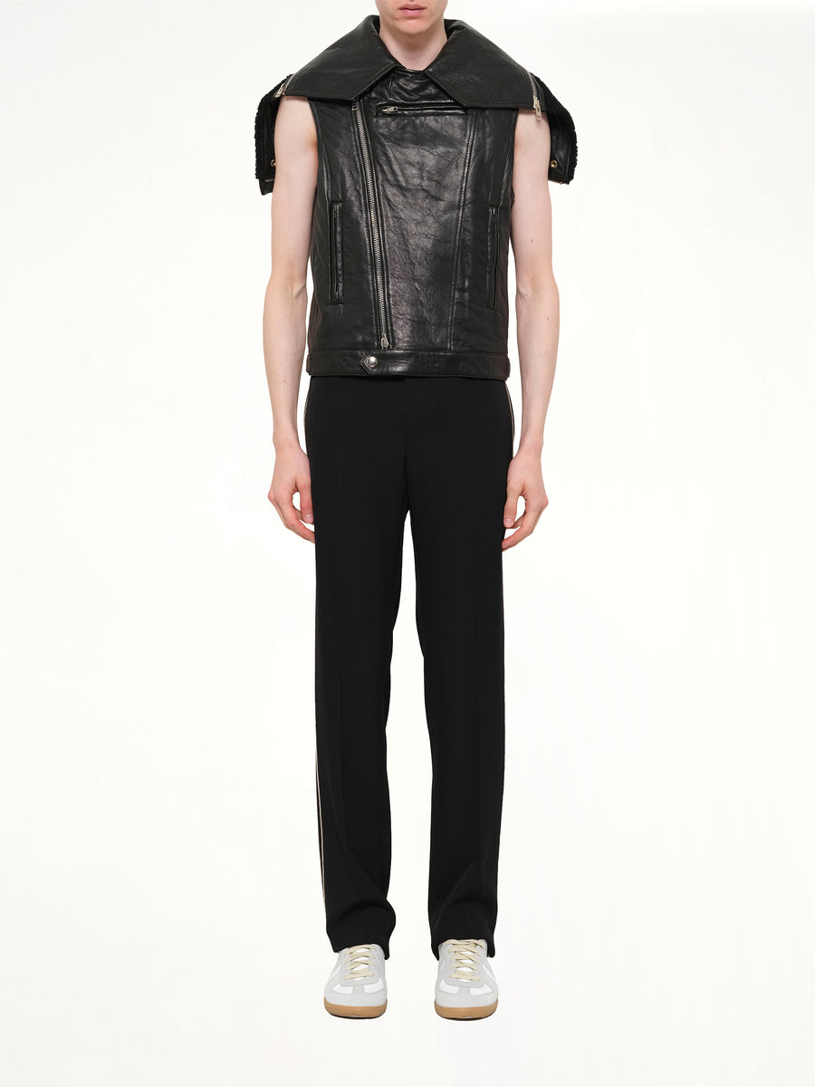 Podium Short Sleeve Leather Jacket in Black