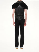 Podium Short Sleeve Leather Jacket in Black