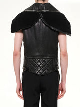 Podium Short Sleeve Leather Jacket in Black