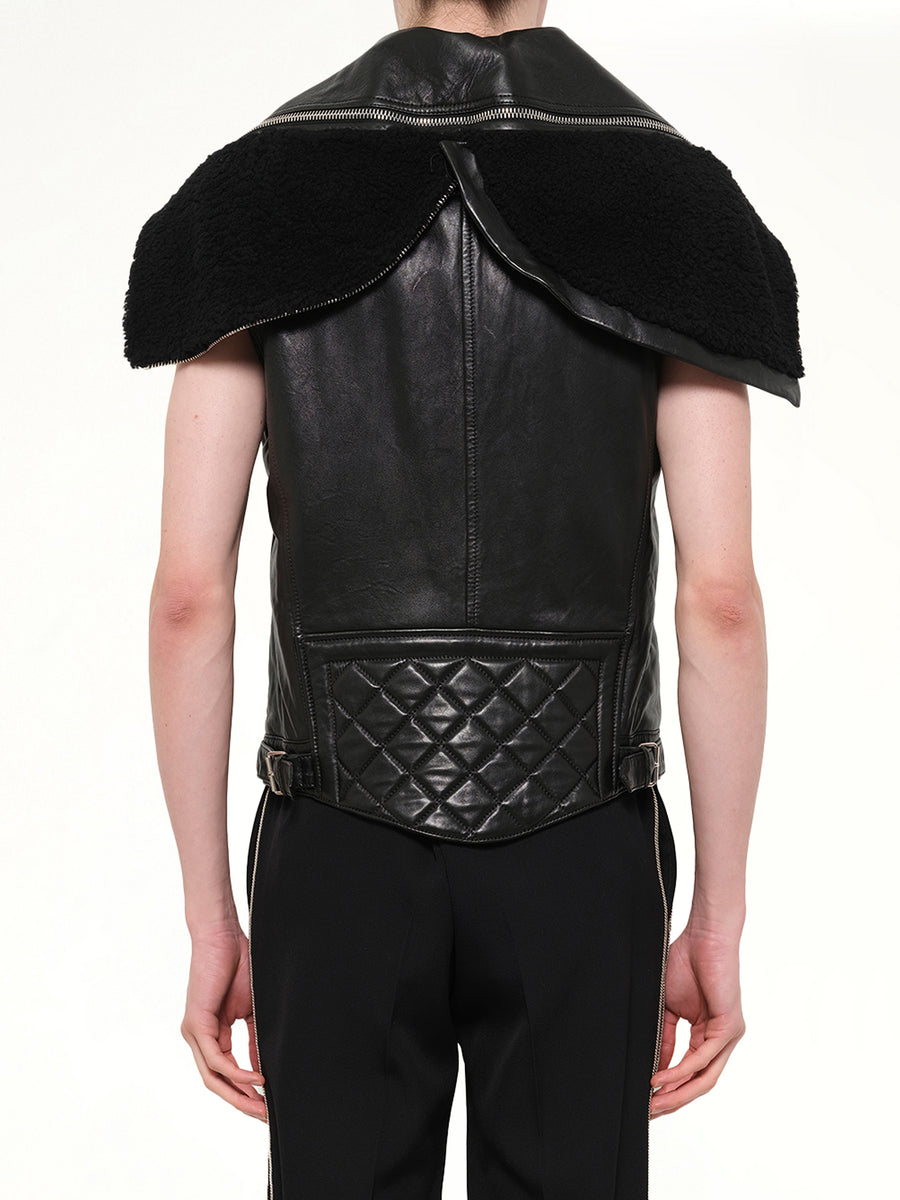 Podium Short Sleeve Leather Jacket in Black