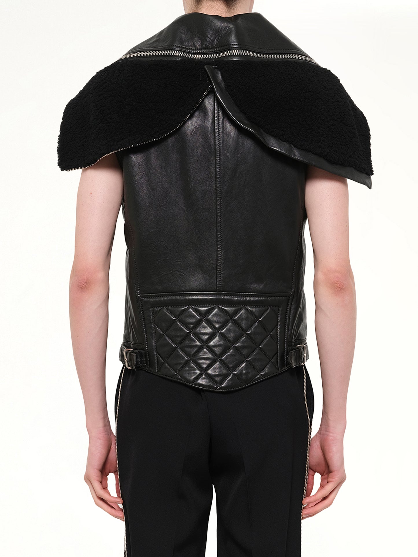 Podium Short Sleeve Leather Jacket in Black