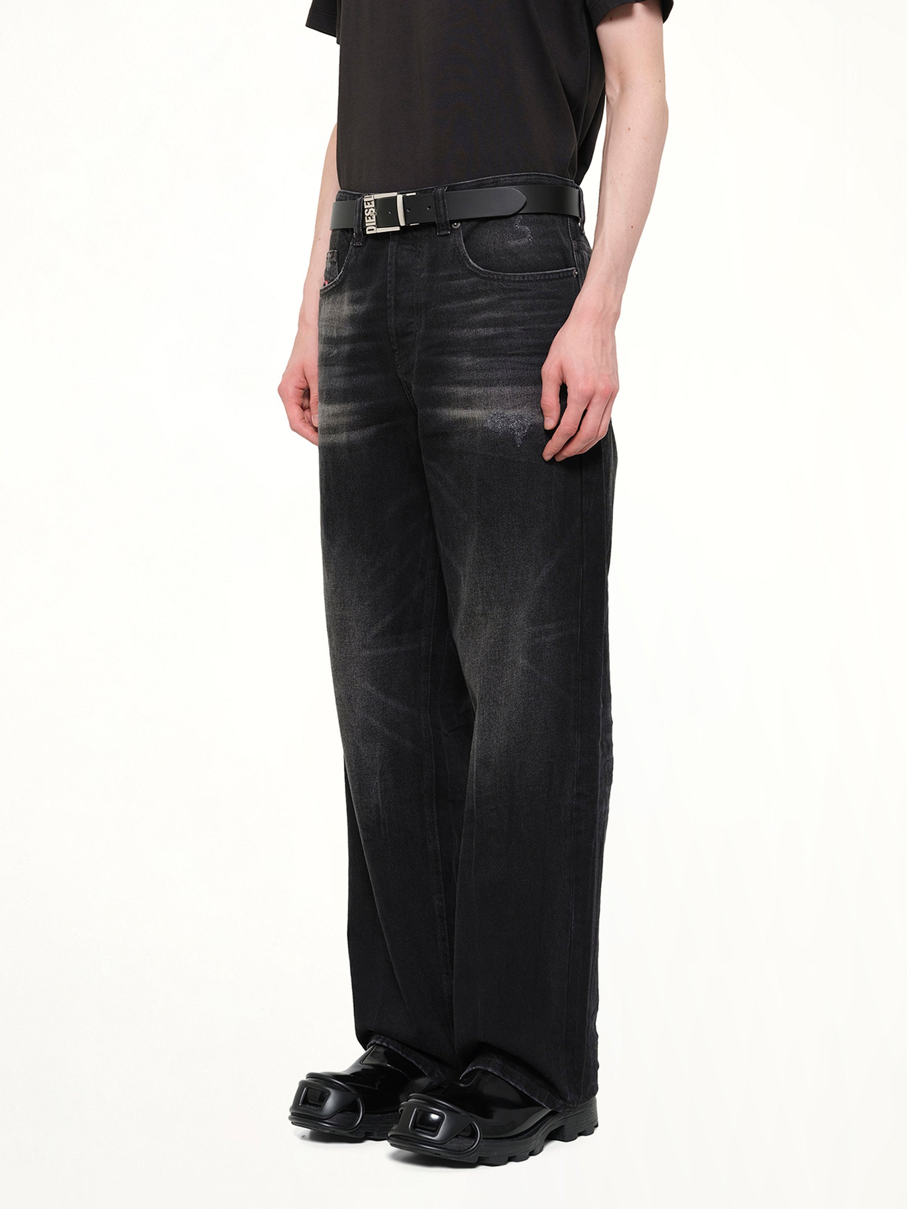 DIESEL 2001 D-MACRO Relaxed Jeans in Washed Black Side View from MARAIS