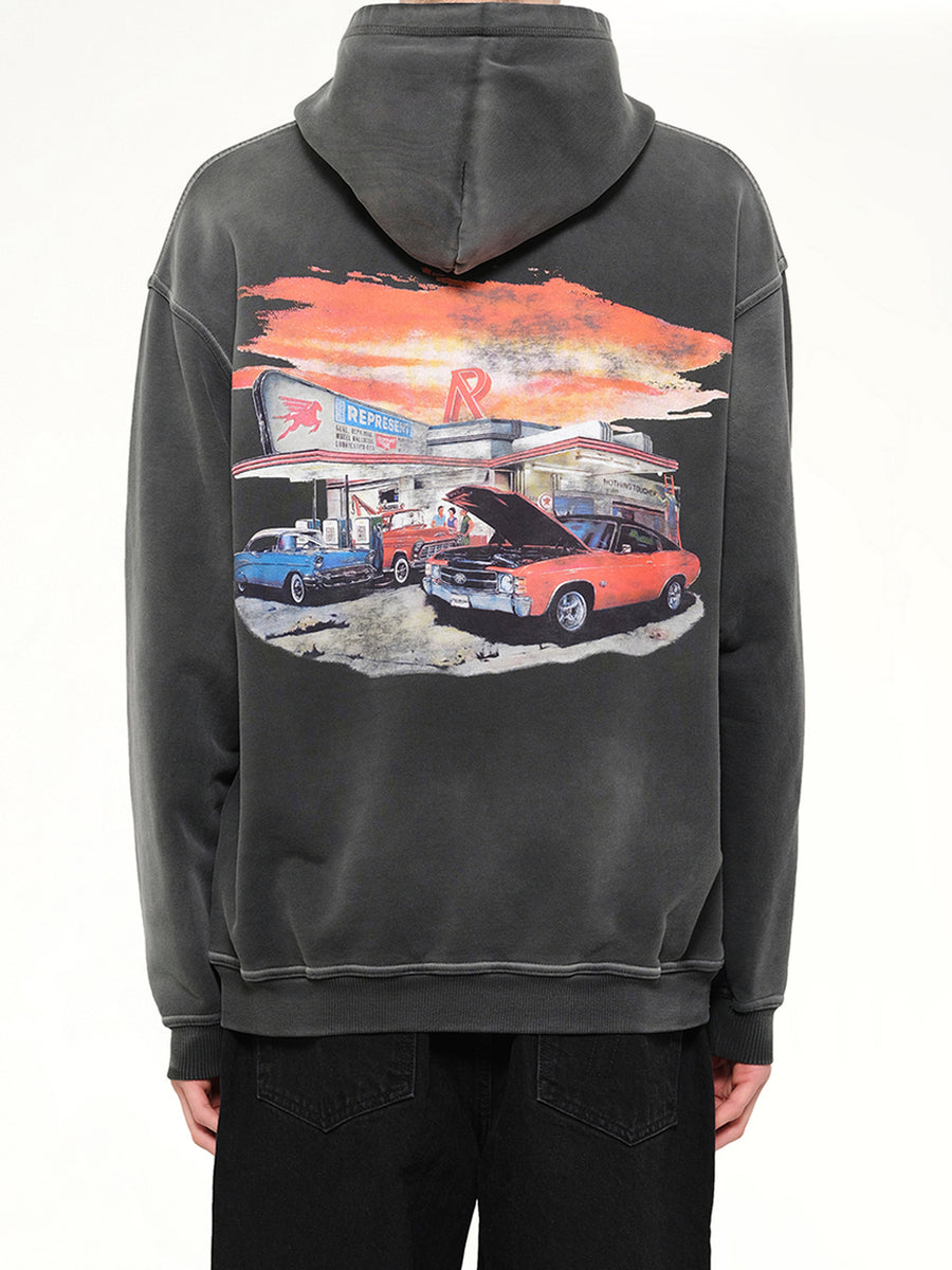 24 Hour Service Hoodie in Stained Black