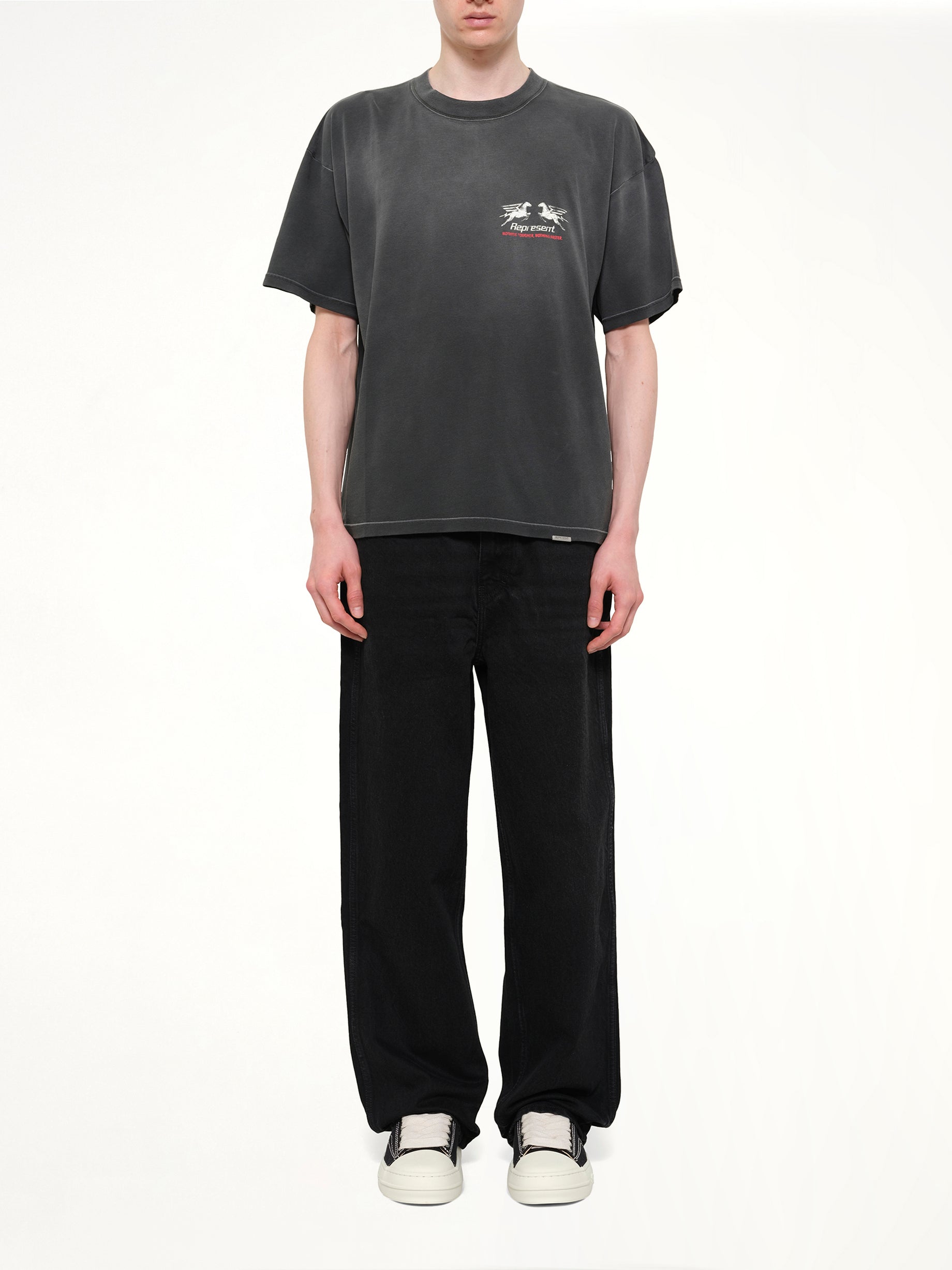 REPRESENT 24 Hour Service T-Shirt in Stained Black Model View from MARAIS