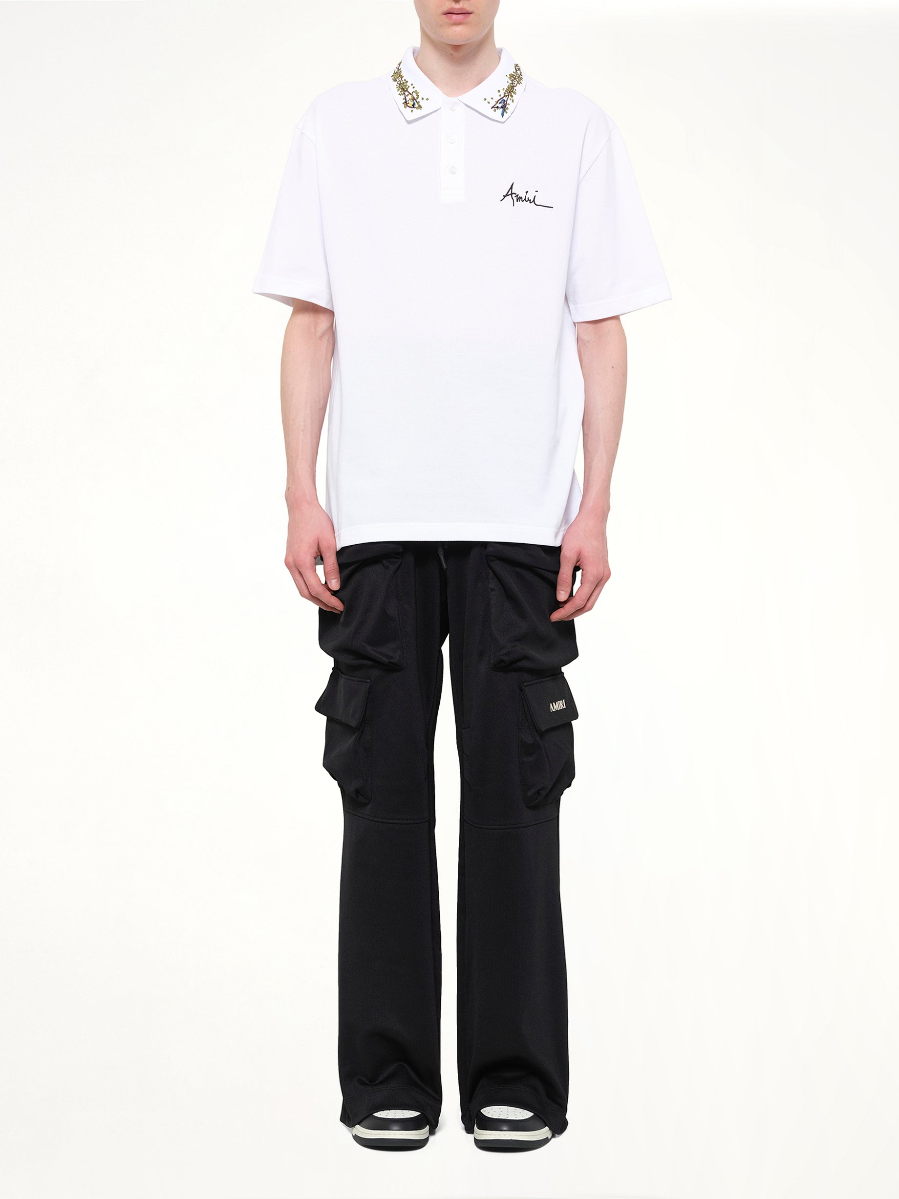 AMIRI Amiri Floral Collar Polo in White Model View from MARAIS