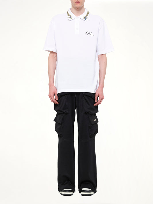Amiri Floral Collar Polo in White