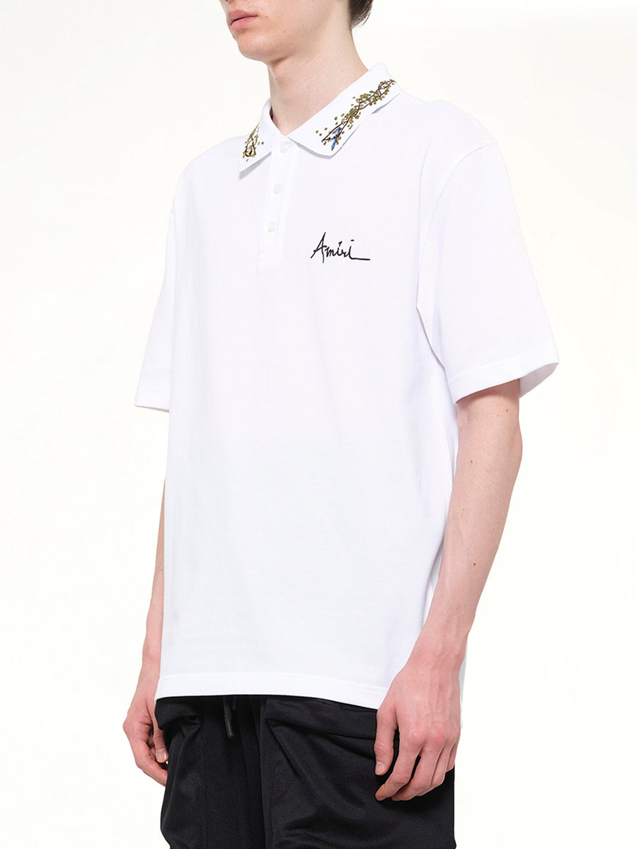 Amiri Floral Collar Polo in White