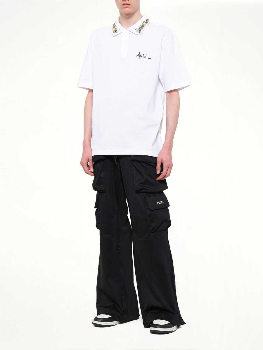 Amiri Floral Collar Polo in White