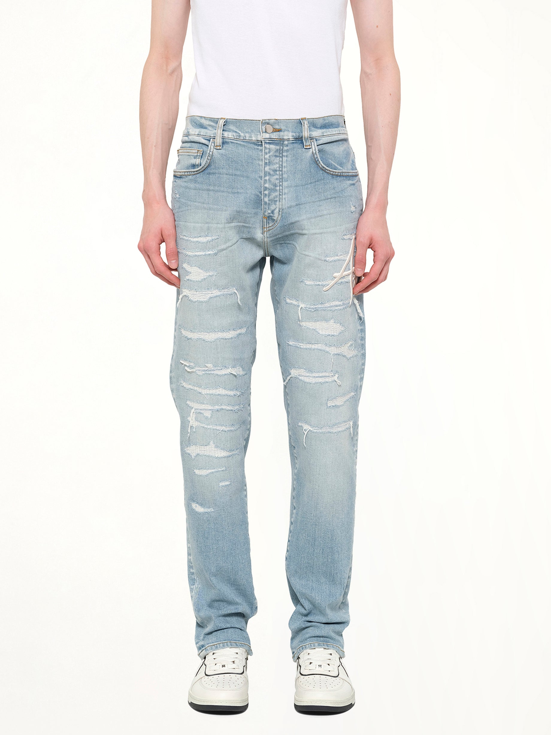 Amiri Repaired Slim Jean in Worn Slate