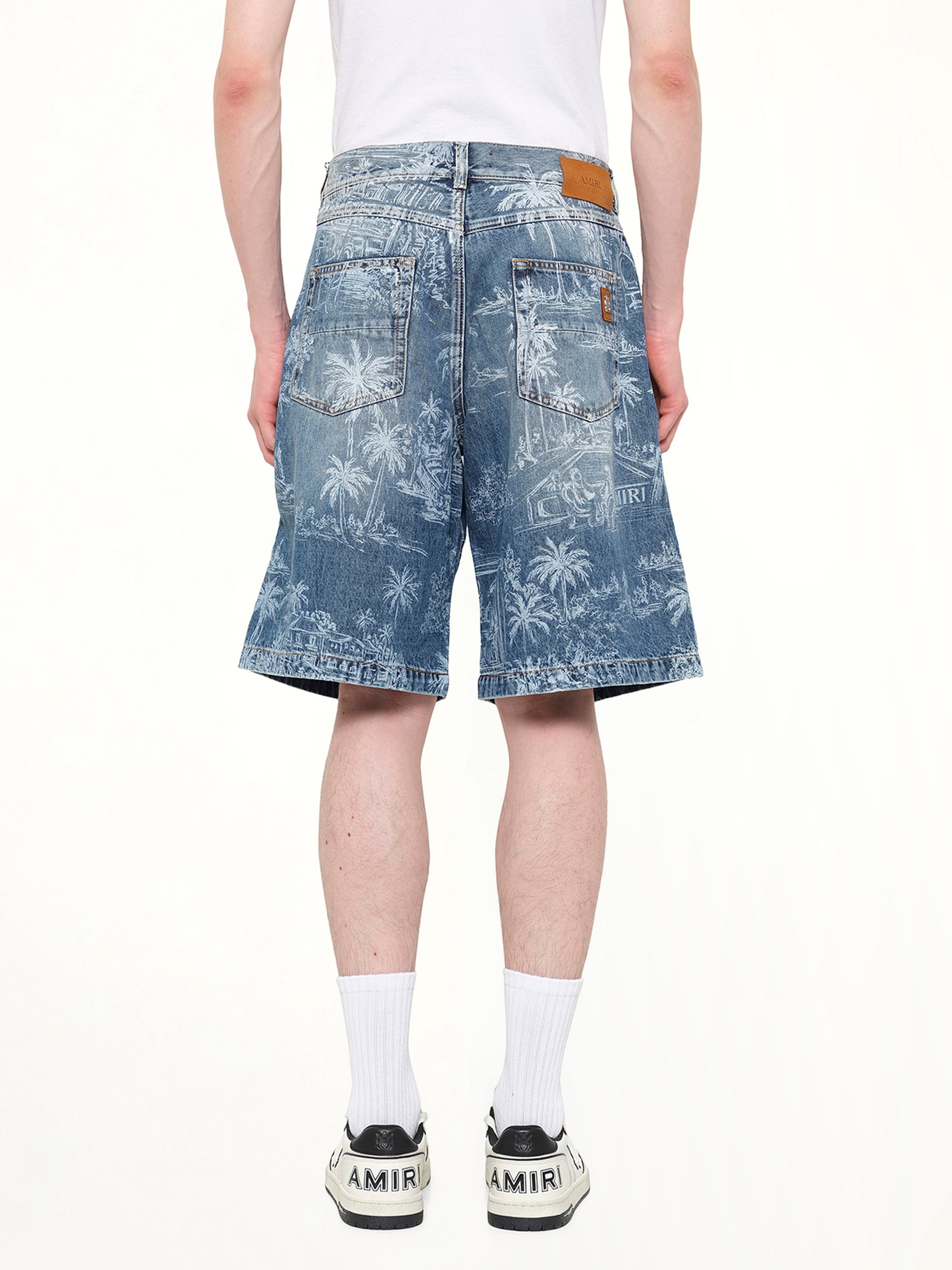 AMIRI Chateau Palms Denim Shorts in Harbor Indigo Back View from MARAIS