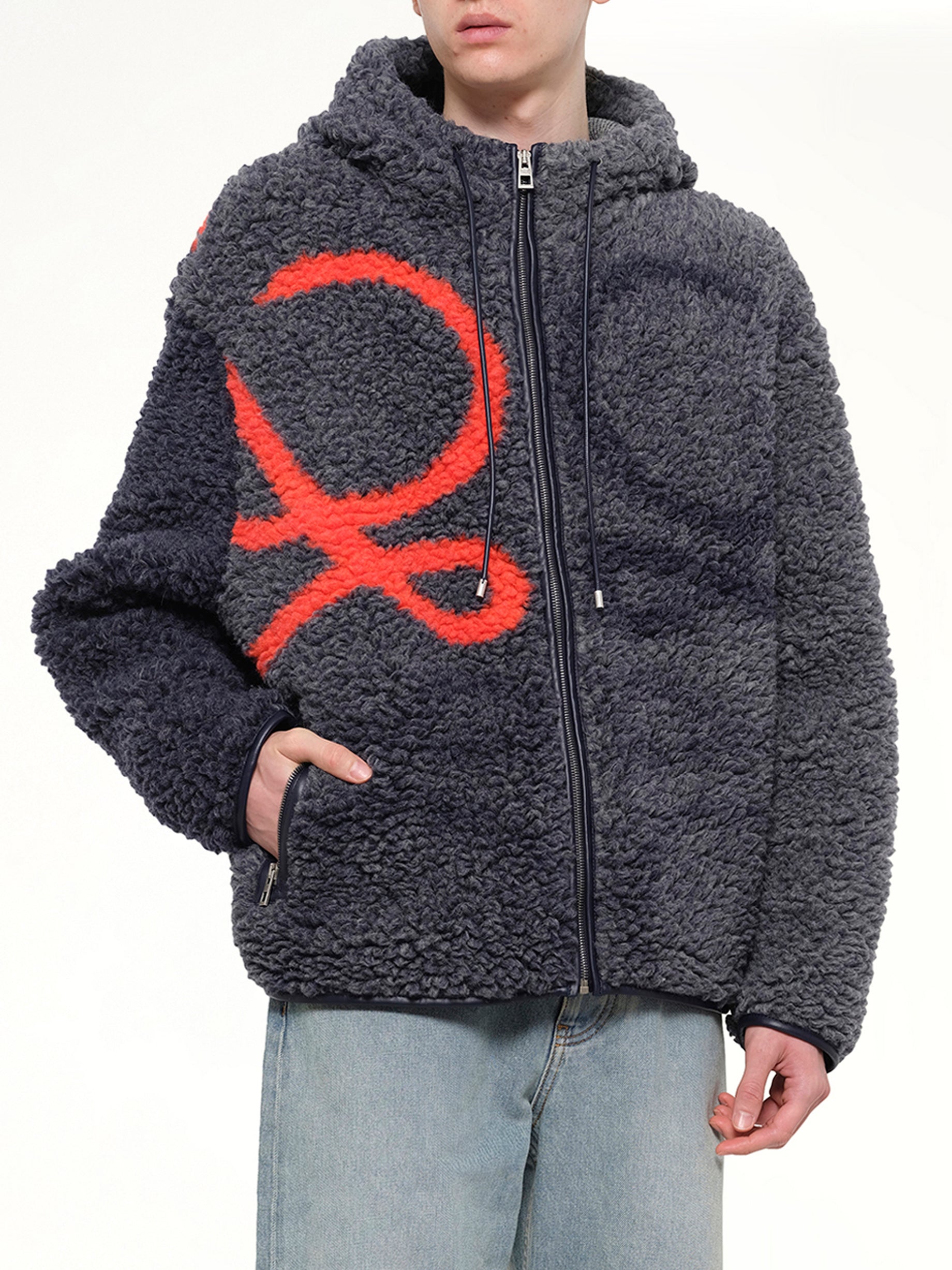 LOEWE Hooded Jacket in Navy/Orange Detail Shot from MARAIS