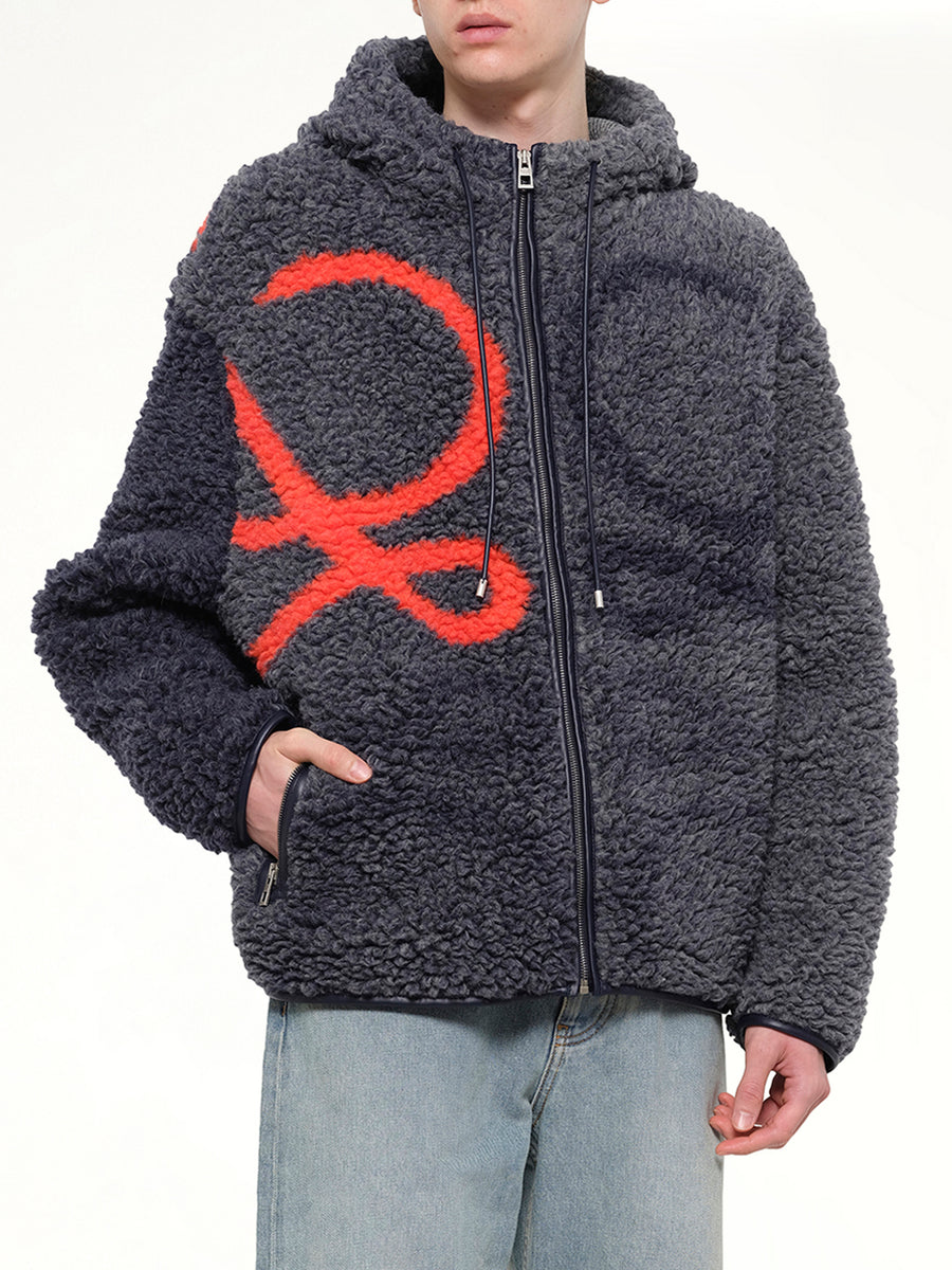 Hooded Jacket in Navy/Orange