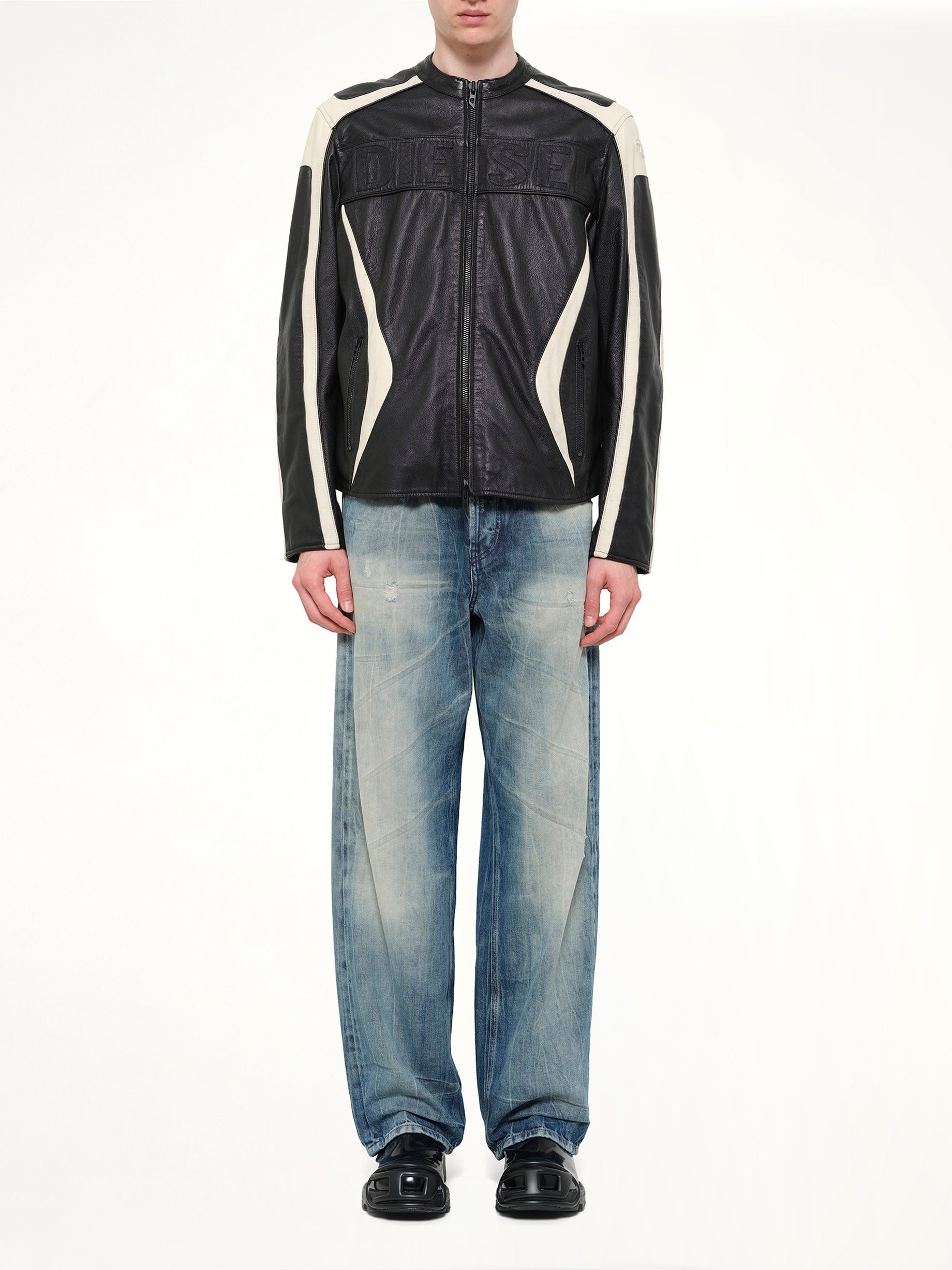 DIESEL L-ADAM Leather Jacket in Black Model View from MARAIS