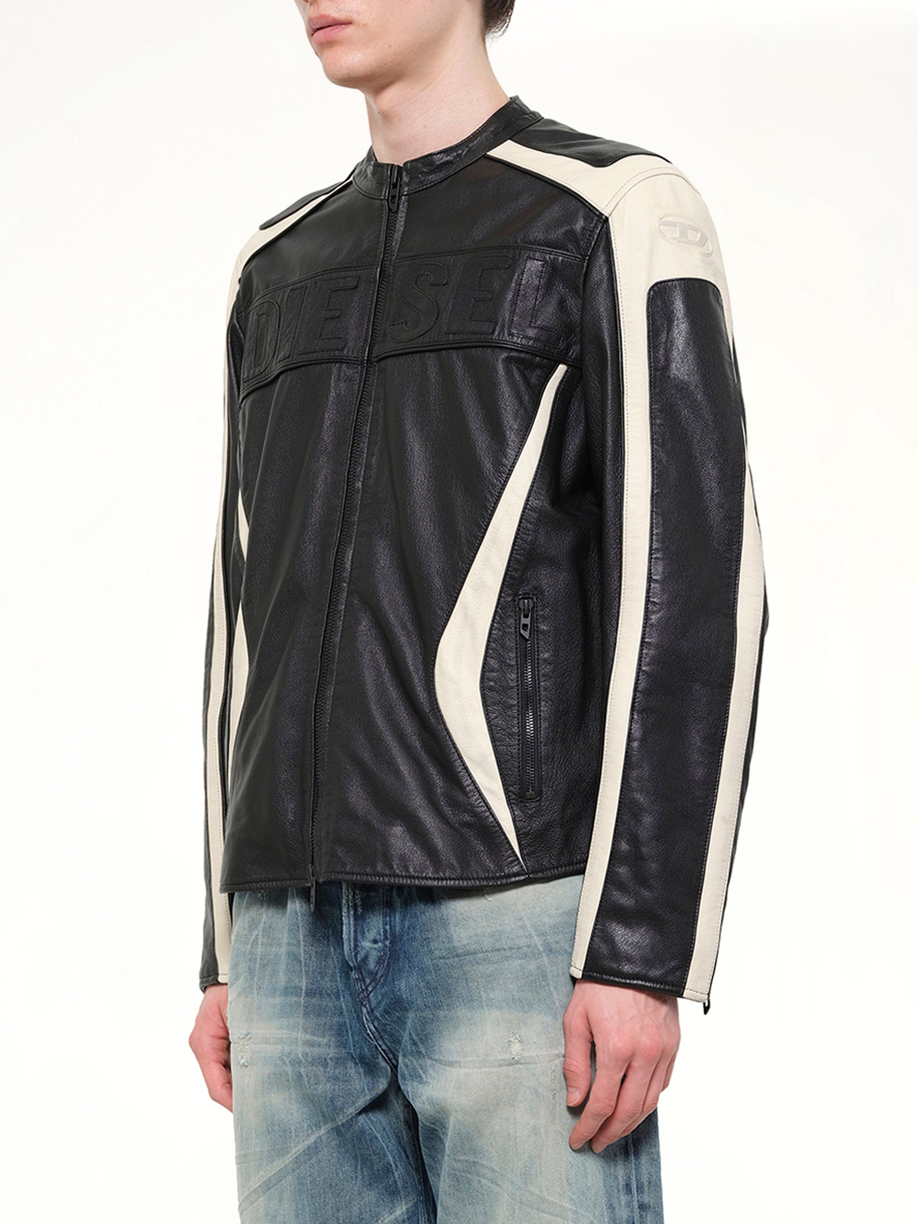 DIESEL L-ADAM Leather Jacket in Black Side View from MARAIS