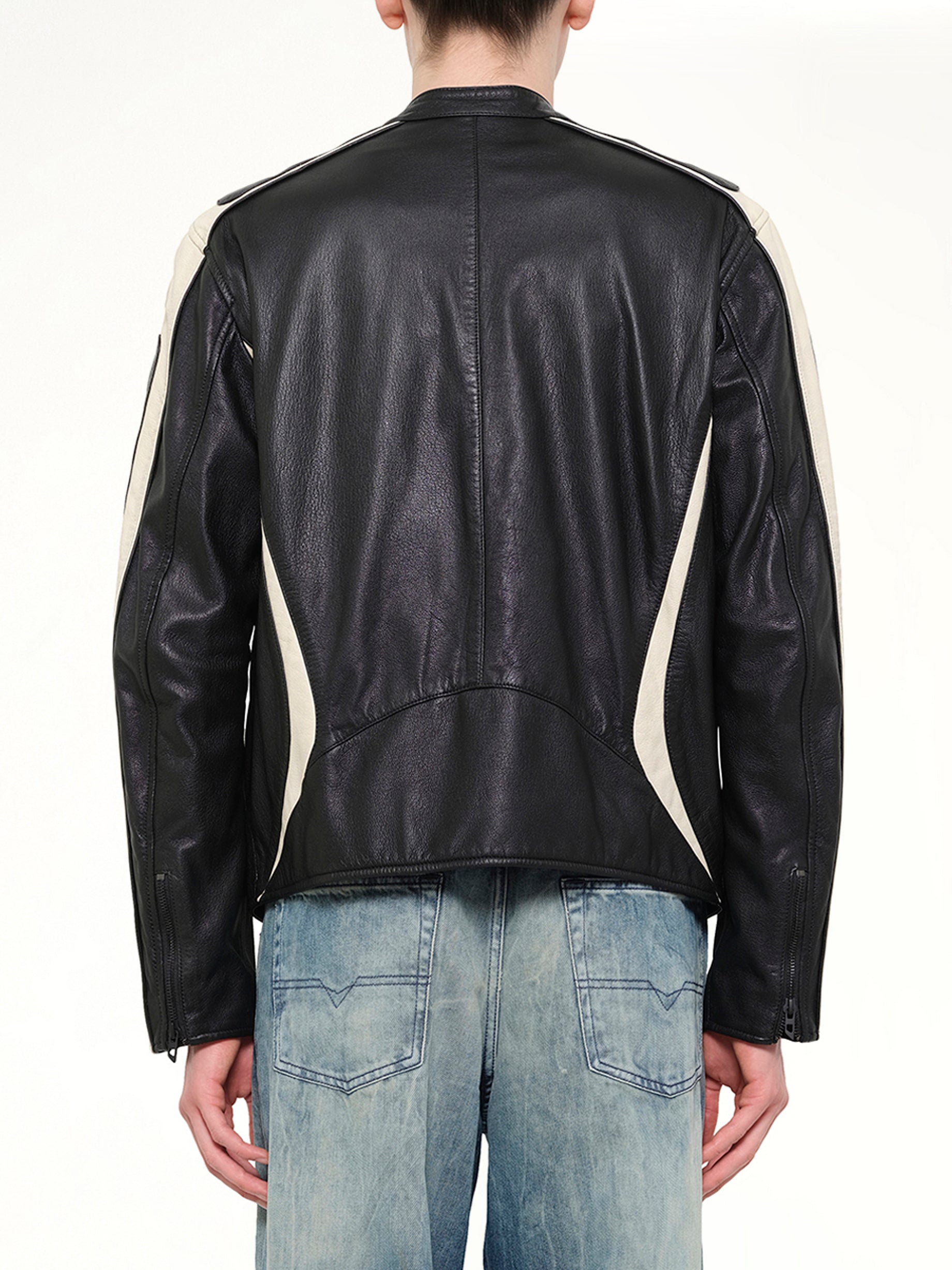 DIESEL L-ADAM Leather Jacket in Black Back View from MARAIS