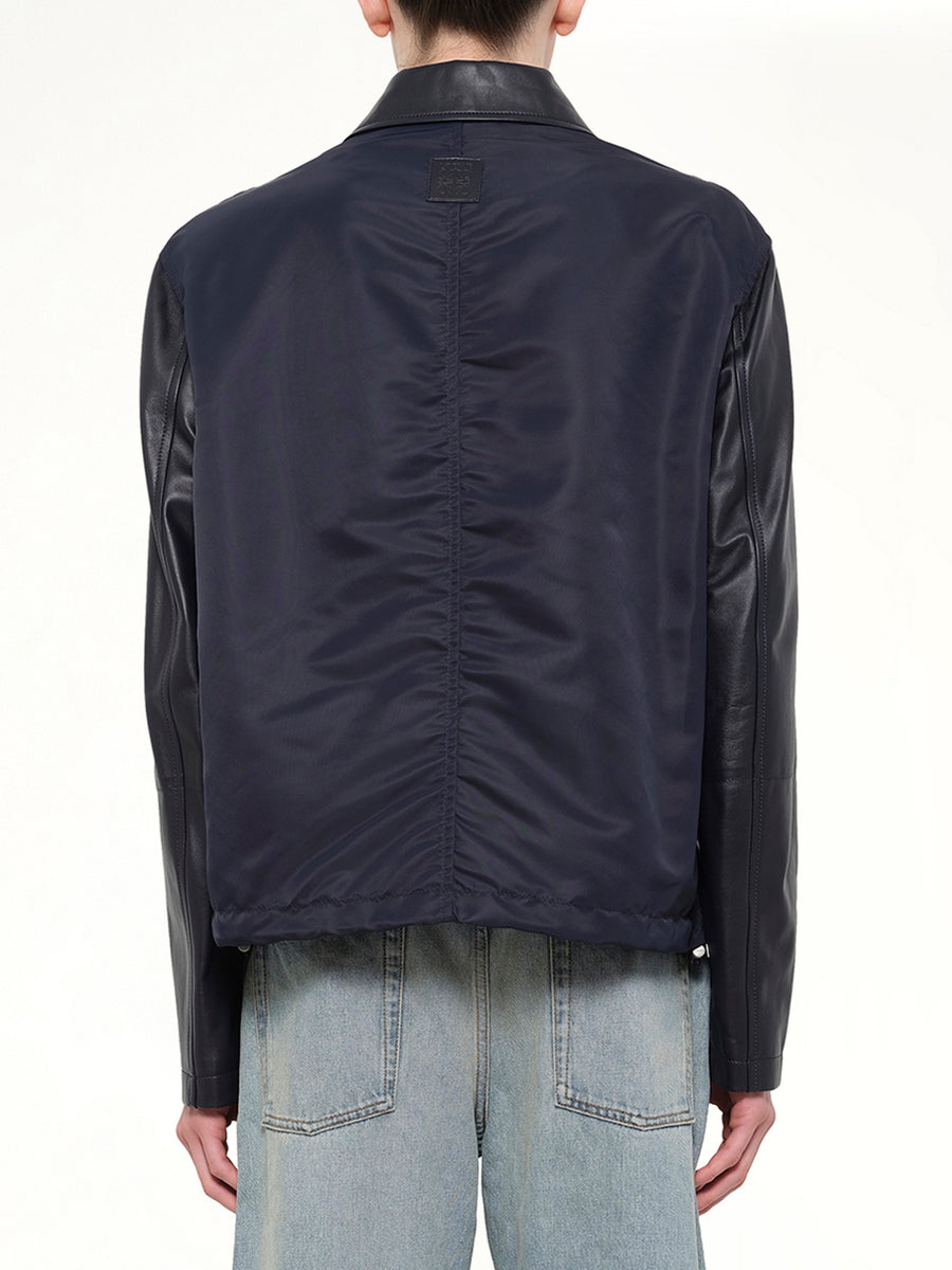 Leather Workwear Jacket in Navy Blue