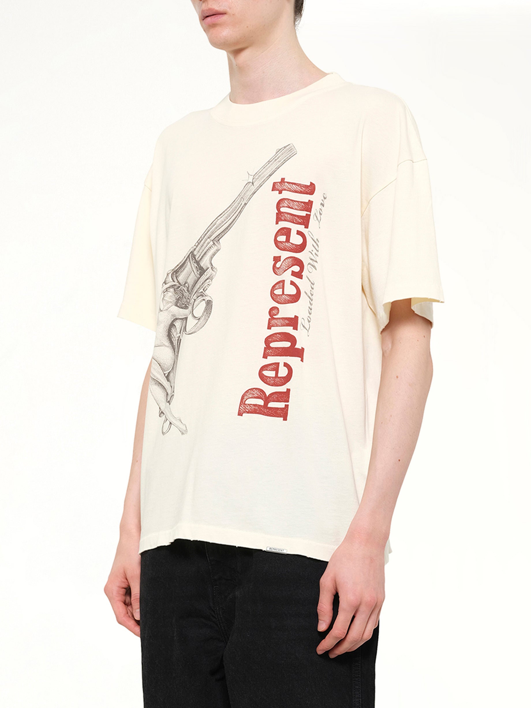 REPRESENT Loaded With Love T-Shirt in Cream Side View from MARAIS
