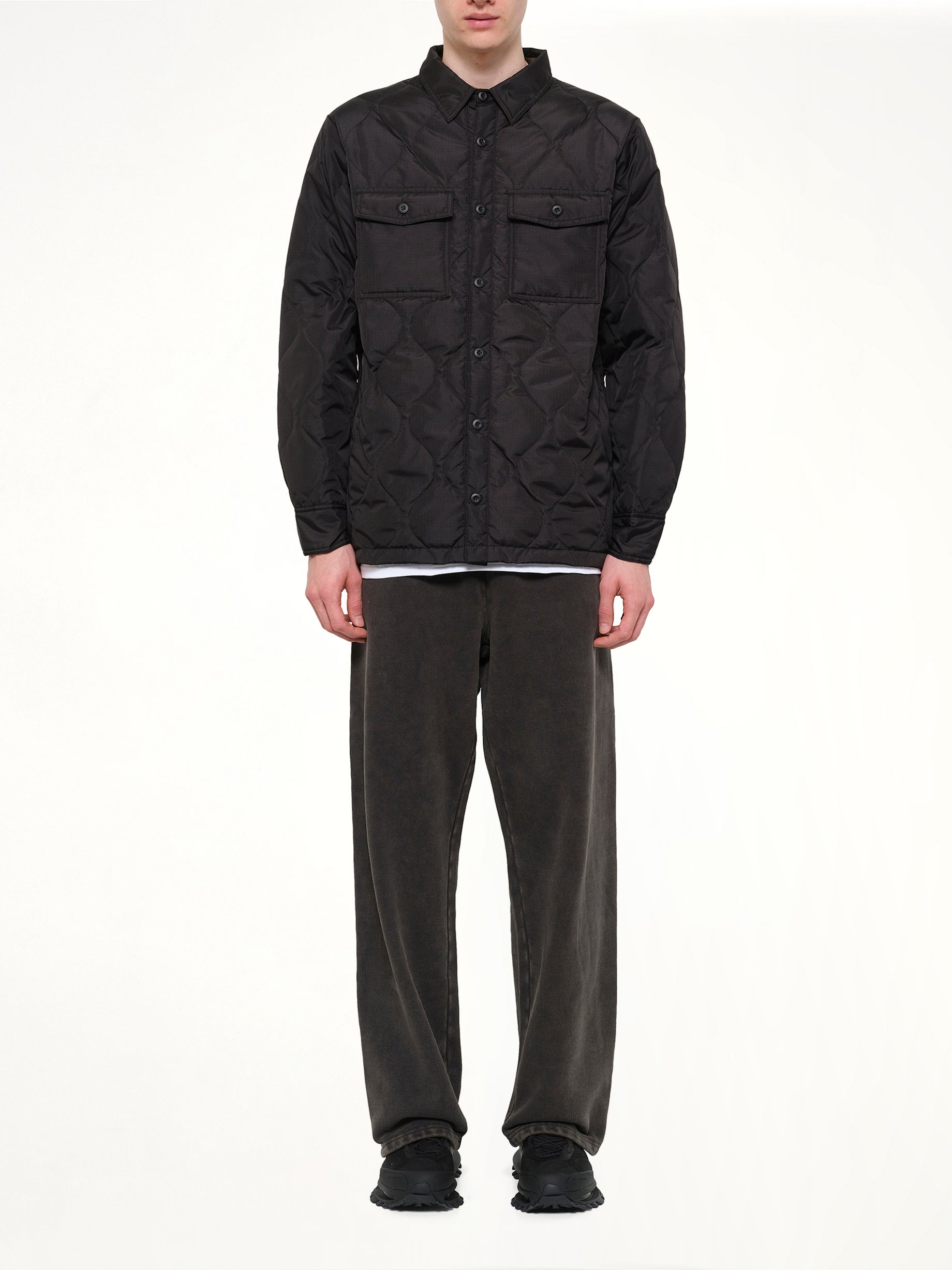 TAION Military Down Shirt in Black Model View from MARAIS