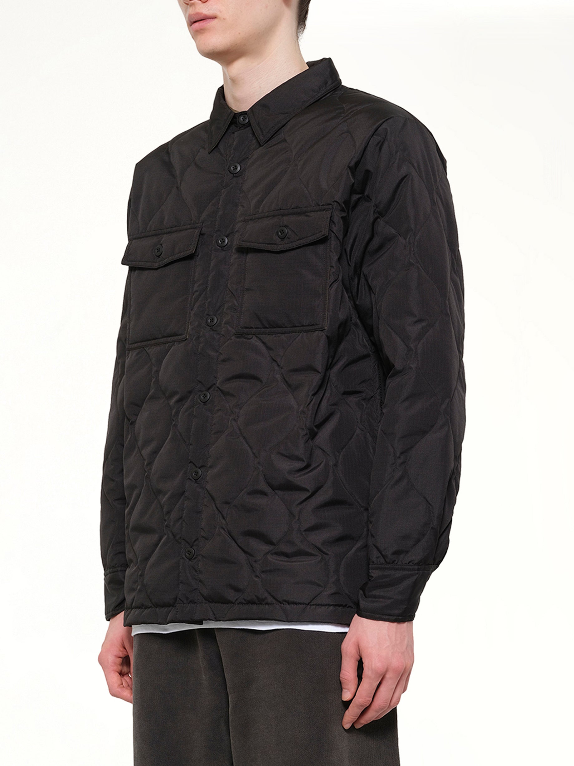 TAION Military Down Shirt in Black Side View from MARAIS