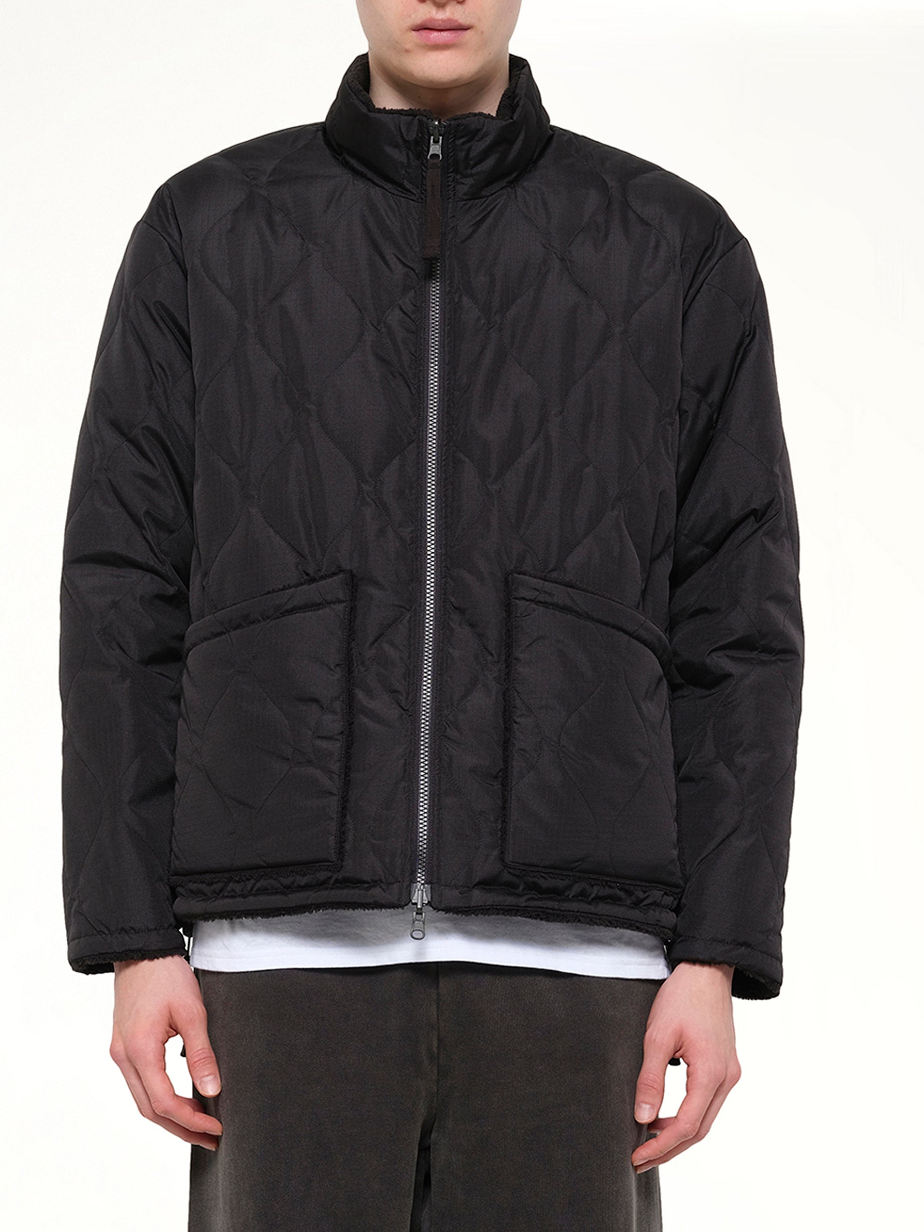 Military Reversible Down Boa Jacket in Black