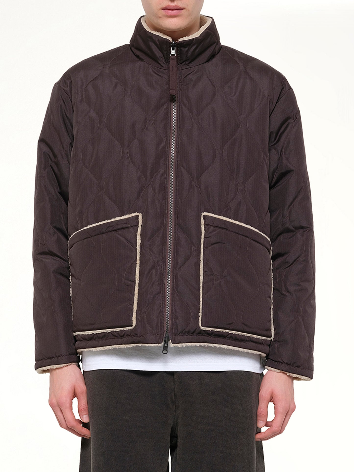 Military Reversible Down Boa Jacket in Dark Chocolate